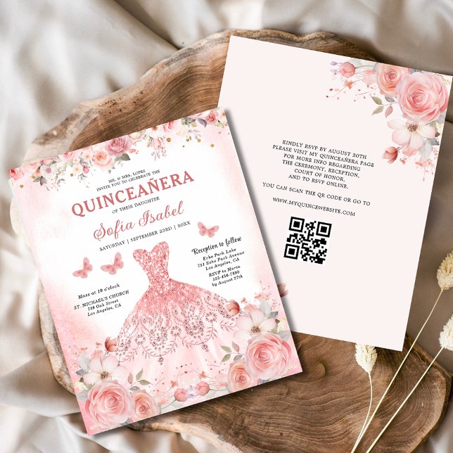 Quinceañera QR Code Rose rose pâle Floral (Créateur téléchargé)
