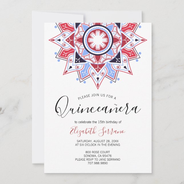 Quinceanera Red White Invitation (Devant)