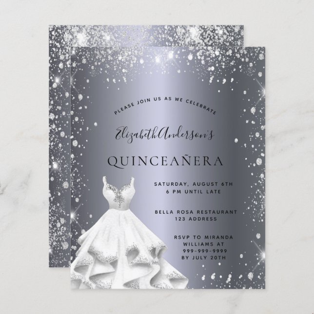 Quinceanera robe argent parties scintillant invita (Devant / Derrière)