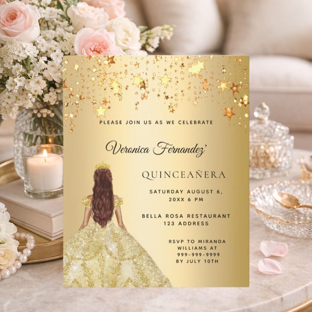 Quinceanera robe or étoiles invitation (Créateur téléchargé)