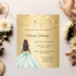 Quinceanera robe or vert étoiles invitation