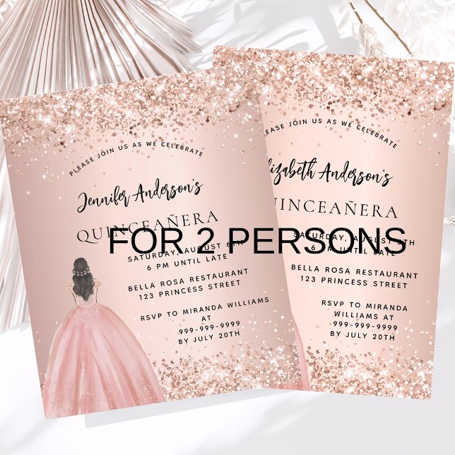 Quinceanera robe rose 2 filles jumelles invitation (Créateur téléchargé)