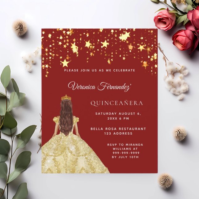 Quinceanera robe rouge or étoiles invitation (Créateur téléchargé)