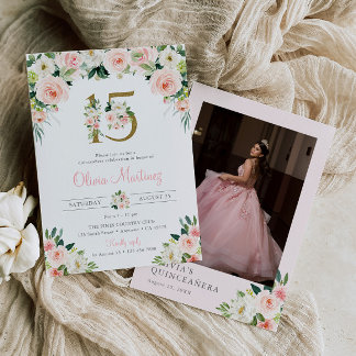 Quinceañera rose Anniversaire Invitation Photo Flo