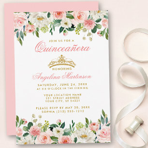 Quinceanera Rose Blush Floral Invitation de la Cou