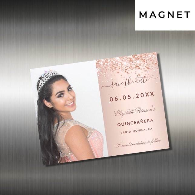 Quinceanera rose blush photo Save the date aimant (Créateur téléchargé)