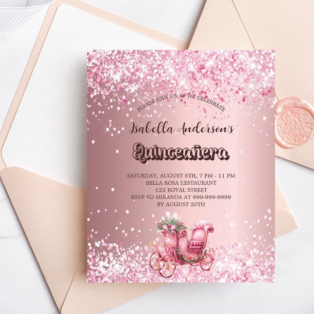 Quinceanera rose carrosse invitation budget (Créateur téléchargé)