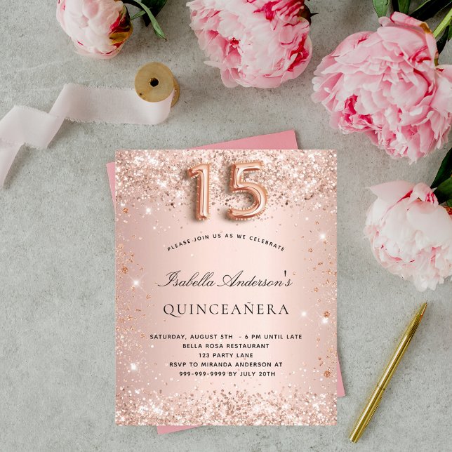 Quinceanera rose en or blush invitation (Créateur téléchargé)