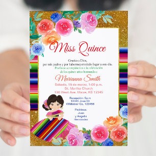Quinceanera Rose Floral Mexicaine Miss Invitation