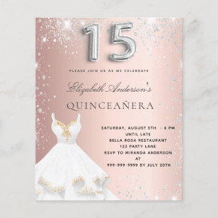 Quinceanera rose or argent robe invitation