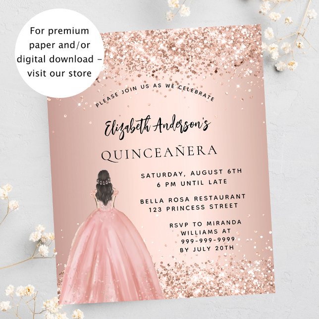 Quinceanera rose or robe budget invitation (Créateur téléchargé)