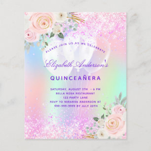 Quinceanera rose violet invitation ballon floral