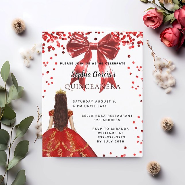 Quinceanera rouge blanc robe arc invitation (Créateur téléchargé)
