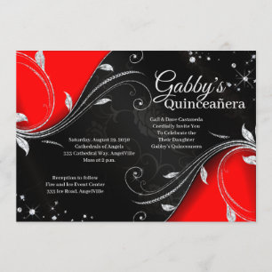 Quinceañera rouge et noir ou Sweet 16 invitation