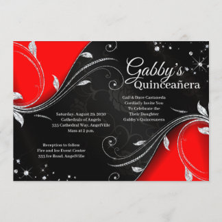 Quinceañera rouge et noir ou Sweet 16 invitation