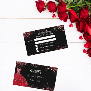 Quinceanera rouge noir réponse carte RSVP