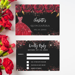 Quinceanera rouge noir réponse carte RSVP