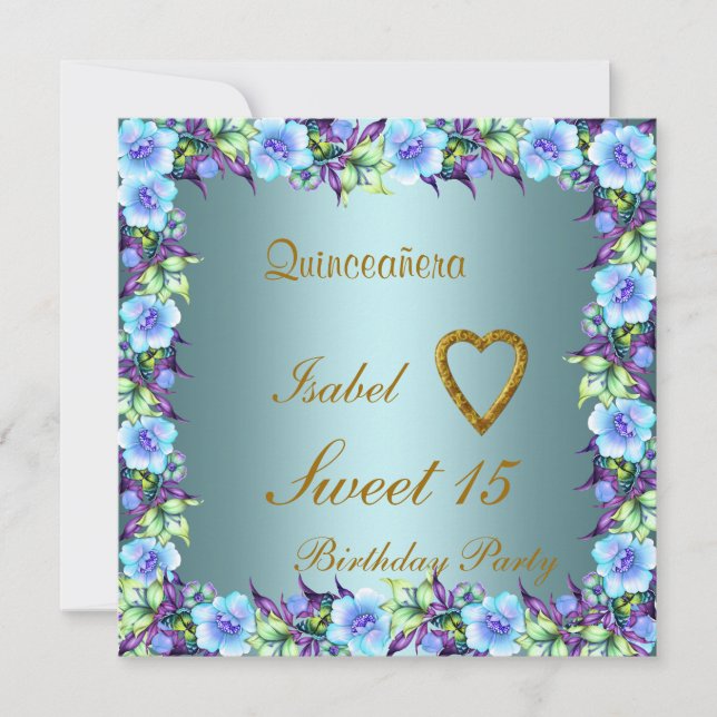 Quinceanera Sweet 15 Anniversaire Invitation Turqu (Devant)