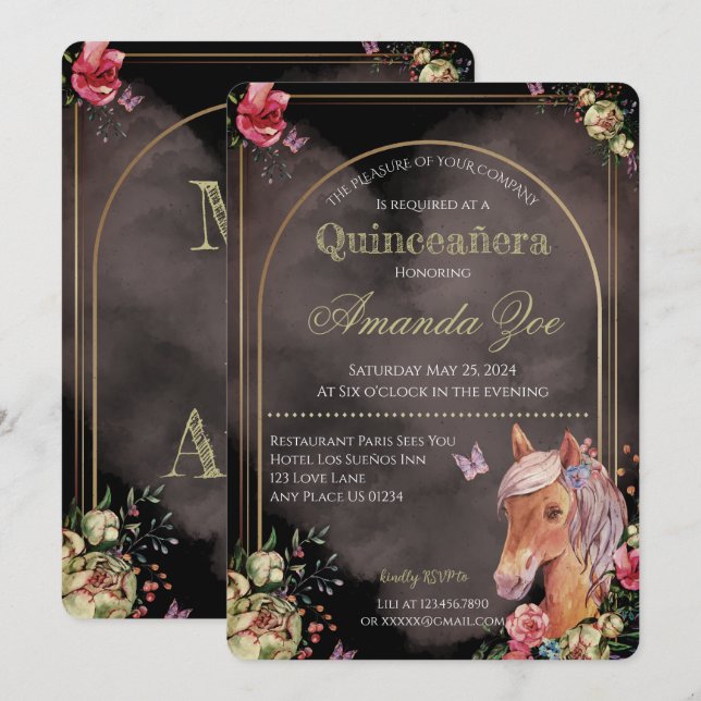 Quinceañera/Sweet 16 Invitation design Cheval (Devant / Derrière)