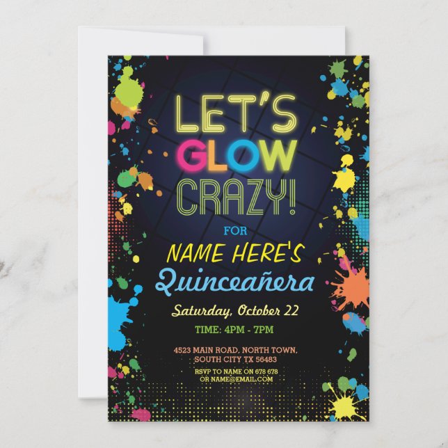 Quinceanera, un Invitation de Neon, un anniversair (Devant)