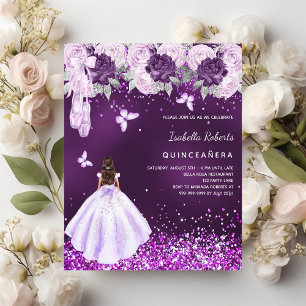 Quinceanera violet ballerine robe rose invitation