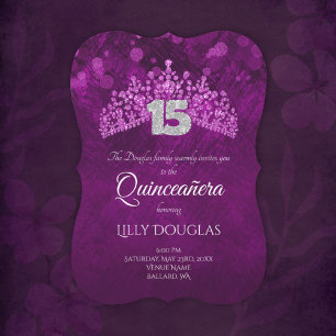 Quinceanera violet rose avec Tiara Invitation