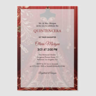 Quintencera Glam Red Robe Invitation de fête d'ann