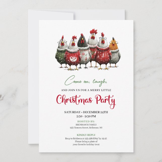 Quirky Chickens Cartoon Christmas Party Invitation (Devant)