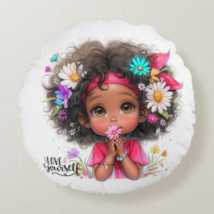 Quirky Girl Love Yourself Coussin ronde