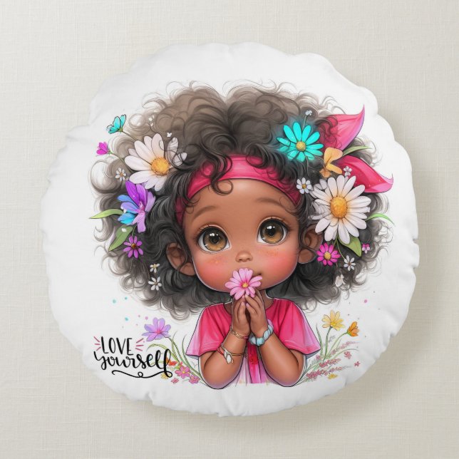 Quirky Girl Love Yourself Coussin ronde (Devant)