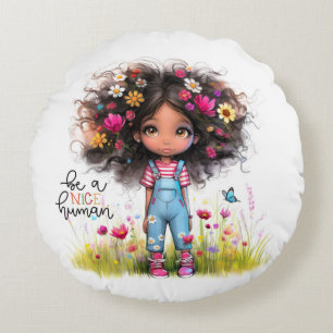 Quirky Girl Nice Coussin Rond Humain