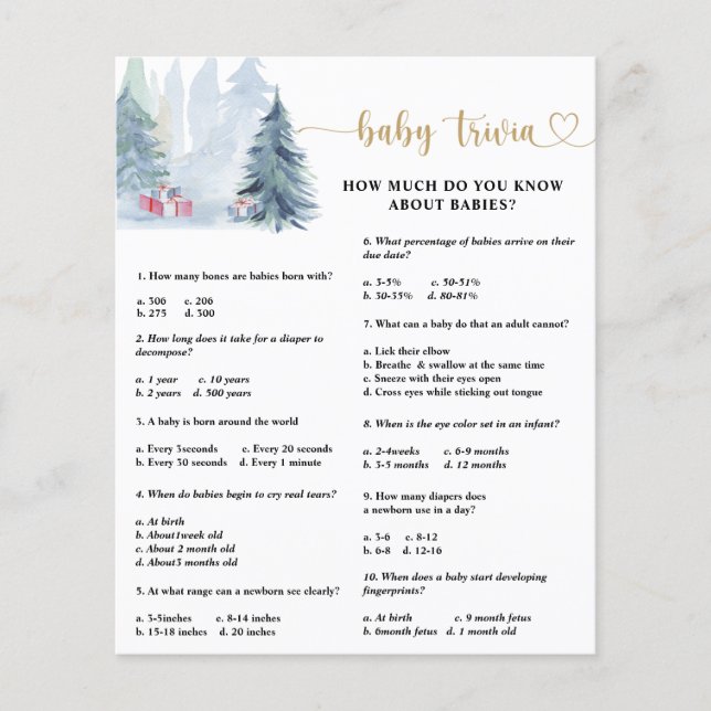 Quiz bébé d'hiver | Jeu de baby shower (Devant)