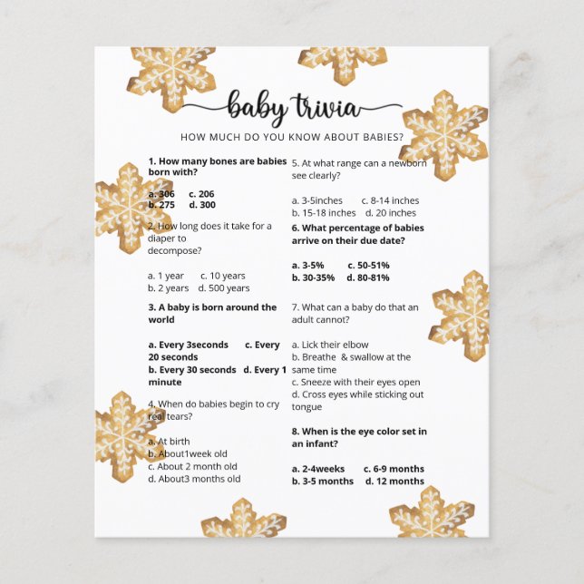 Quiz bébé d'hiver | Jeu de baby shower (Devant)