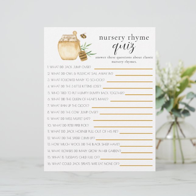 Quiz de comptines pour Baby Shower Thème Abeille (Debout devant)