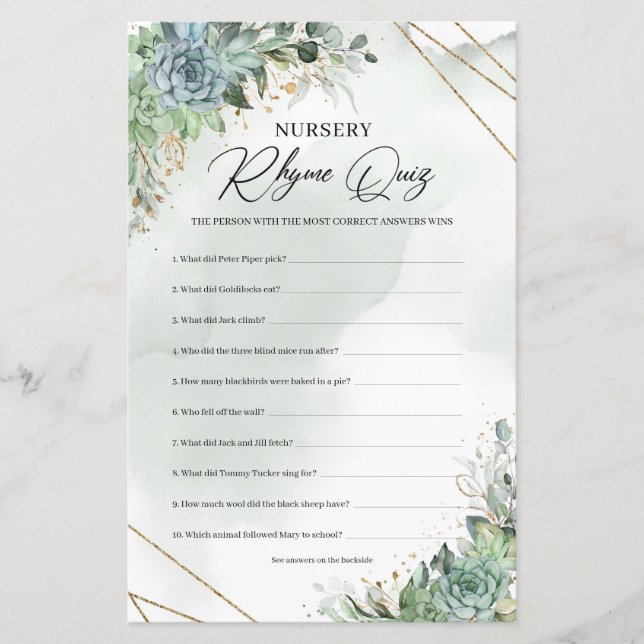 Quiz de rime de la Nursery, succulente verte eucal (Devant)