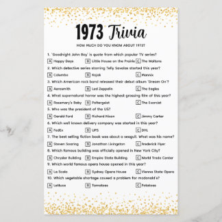 Quiz de Trivia personnalisé 1973 pour Mariage d'or