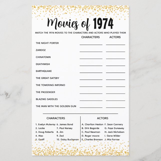 Quiz de Trivia personnalisé 1974 pour Mariage d'or (Devant)