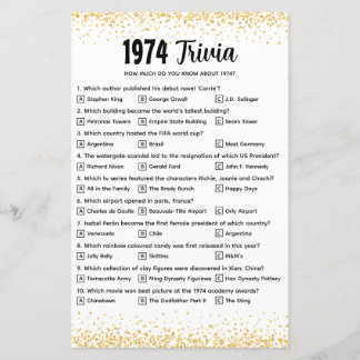 Quiz de Trivia personnalisé 1974 pour Mariage d'or