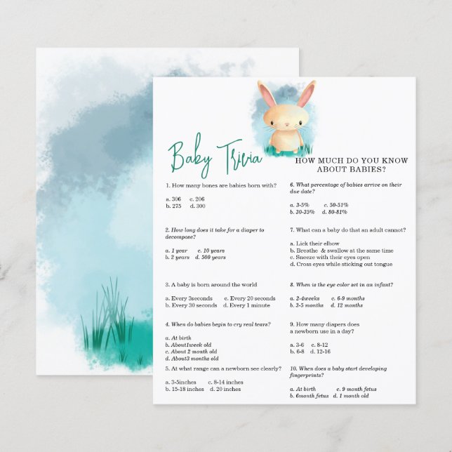 Quiz du bébé lapin | Jeu de baby shower (Devant / Derrière)
