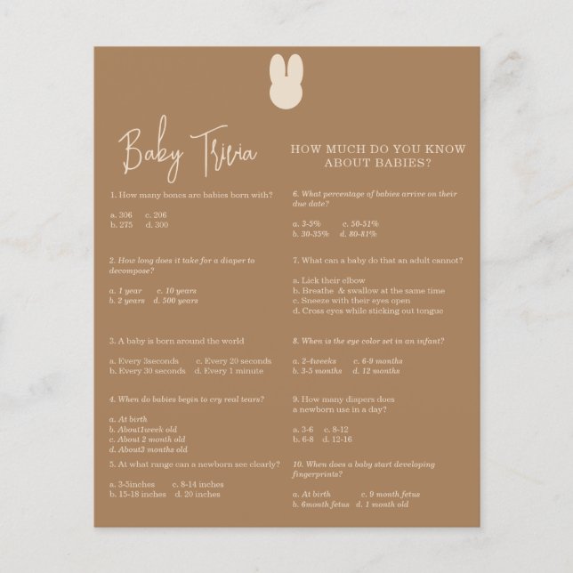 Quiz du bébé lapin | Jeu de baby shower (Devant)