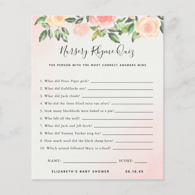 Quiz sur le rime des infirmières | Jeu Baby shower (Devant)
