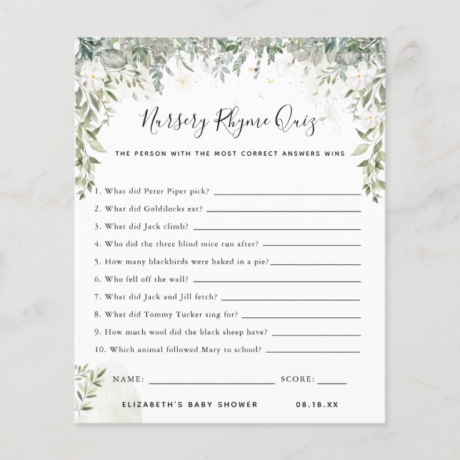 Quiz sur le rime des infirmières | Jeu Baby shower (Devant)