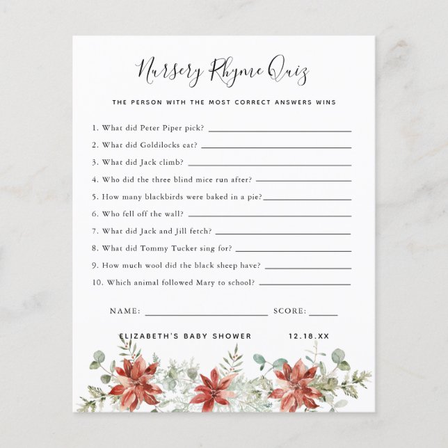 Quiz sur le rime des infirmières | Jeu Baby shower (Devant)