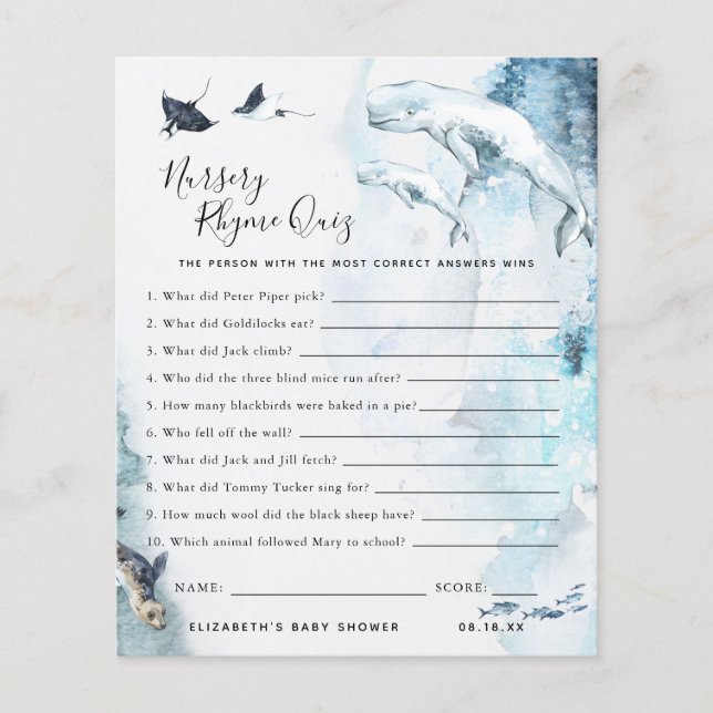 Quiz sur les comptines | Jeu de baby shower (Devant)