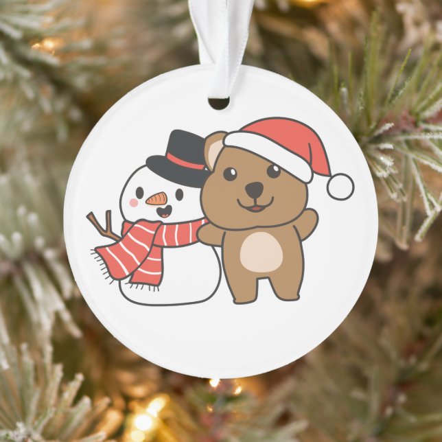 Quokka Avec Snowman En Hiver À Noël Ornelé (Arbre)