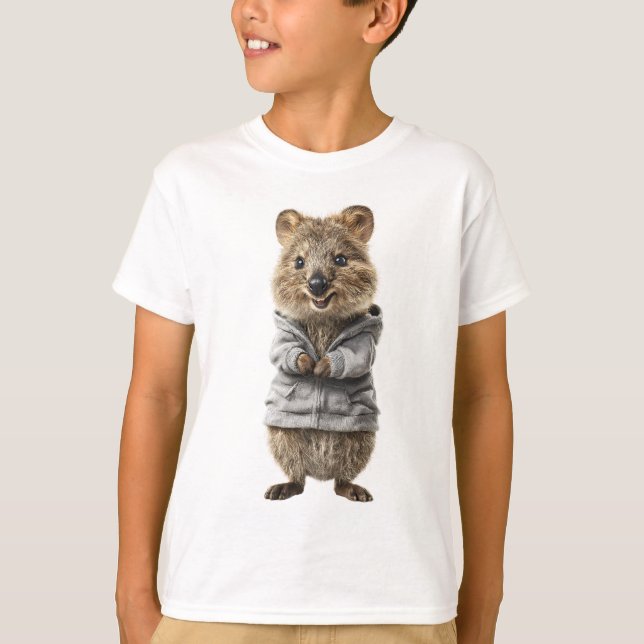 Quokka souriant dans un sweat à capuche gris à fer (Devant)