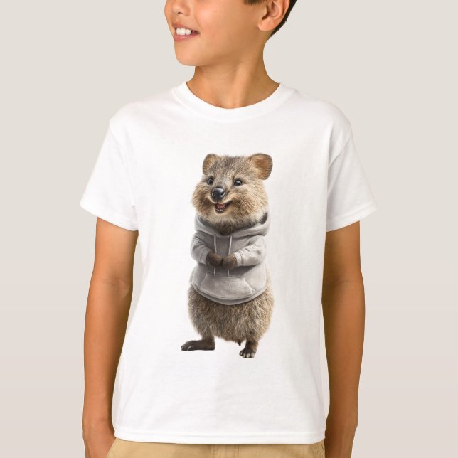 Quokka souriant dans un sweat à capuche gris pour  (Devant)