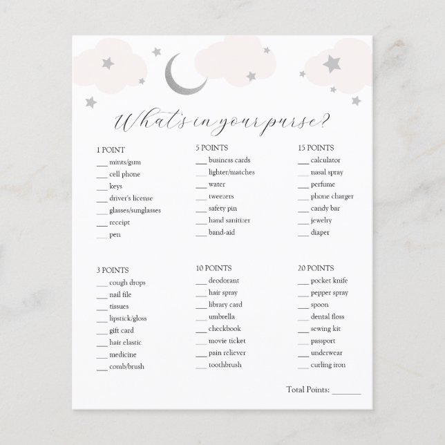 Qu'y a-t-il dans votre jeu de Baby shower à sac (Devant)