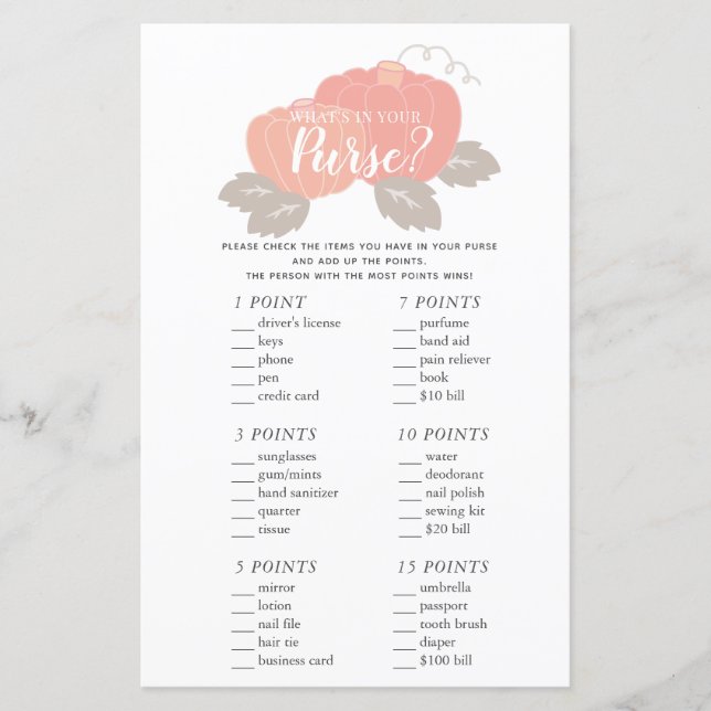 Qu'y a-t-il dans votre jeu de Baby shower Citrouil (Devant)