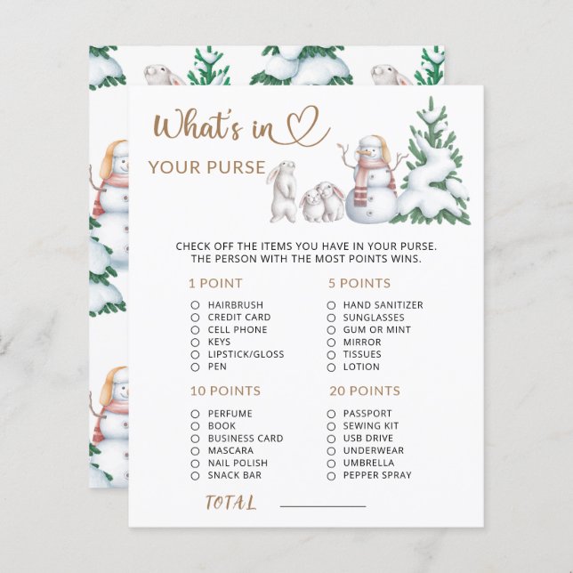 Qu'y a-t-il dans votre jeu de baby shower hivernal (Devant / Derrière)